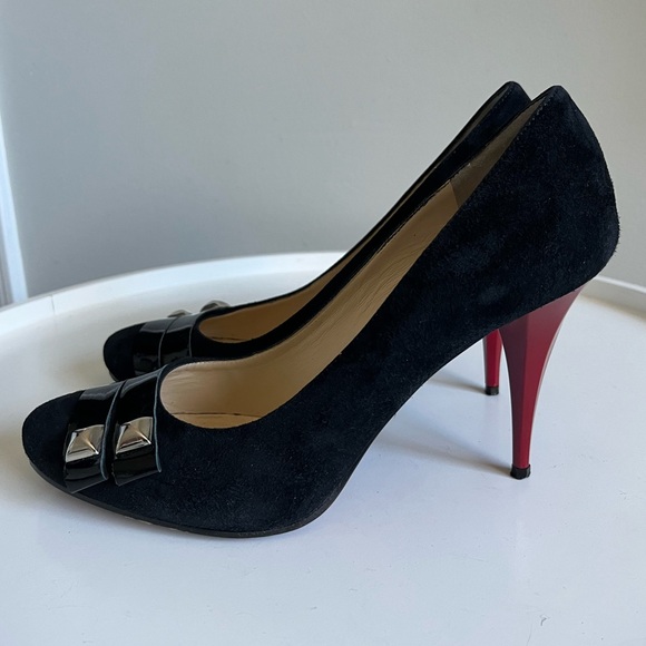 MUGNAI Black Suede Red Sole Heels Italy EU 39/US 8 - Picture 3 of 16